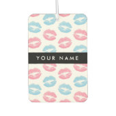 ピンクの唇、青の唇、キス、名前、パーソナライズ カーエアーフレッシュナー (正面)