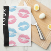 ピンクの唇、青の唇、キス、名前、パーソナライズ キッチンタオル (四つ折り)