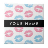 ピンクの唇、青の唇、キス、名前、パーソナライズ タイル (正面)