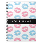 ピンクの唇、青の唇、キス、名前、パーソナライズ ノートブック (正面)