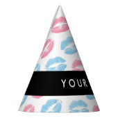 ピンクの唇、青の唇、キス、名前、パーソナライズ パーティーハット (左)