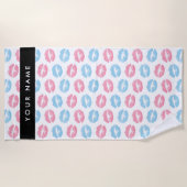 ピンクの唇、青の唇、キス、名前、パーソナライズ ビーチタオル (正面)