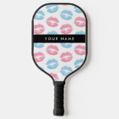 ピンクの唇、青の唇、キス、名前、パーソナライズ ピックルボールラケット (裏面)
