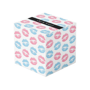 ピンクの唇、青の唇、キス、名前、パーソナライズ フォトキューブ