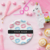 ピンクの唇、青の唇、キス、名前、パーソナライズ ペーパープレート (パーティー)