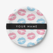 ピンクの唇、青の唇、キス、名前、パーソナライズ ペーパープレート (正面)
