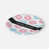 ピンクの唇、青の唇、キス、名前、パーソナライズ ペーパープレート (アングル)