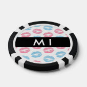 ピンクの唇、青の唇、キス、名前、パーソナライズ ポーカーチップ (シングル)