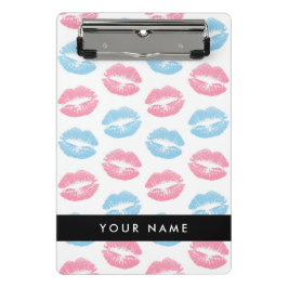 ピンクの唇、青の唇、キス、名前、パーソナライズ ミニクリップボード