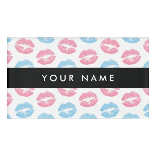 ピンクの唇、青の唇、キス、名前、パーソナライズ 名札 (正面)