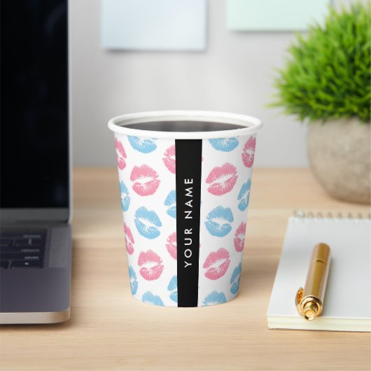 ピンクの唇、青の唇、キス、名前、パーソナライズ 紙コップ (インサイチュ)