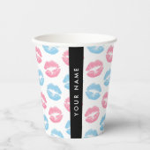 ピンクの唇、青の唇、キス、名前、パーソナライズ 紙コップ (正面)