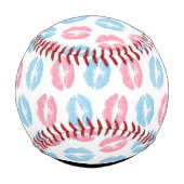 ピンクの唇、青の唇、キス、名前、パーソナライズ 野球ボール (裏面)