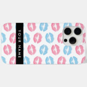 ピンクの唇、青の唇、キス、名前、パーソナライズ Case-Mate iPhoneケース (裏面 (横))