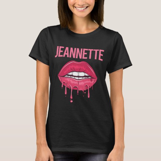 ピンクの唇 – Jeannette名 Tシャツ (正面)