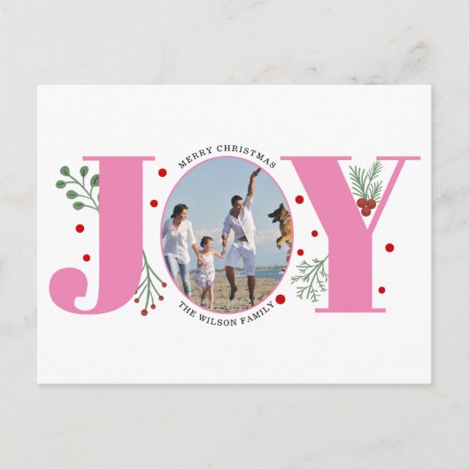ピンクの喜びと果実クリスマスの休日の写真 ポストカード (正面)