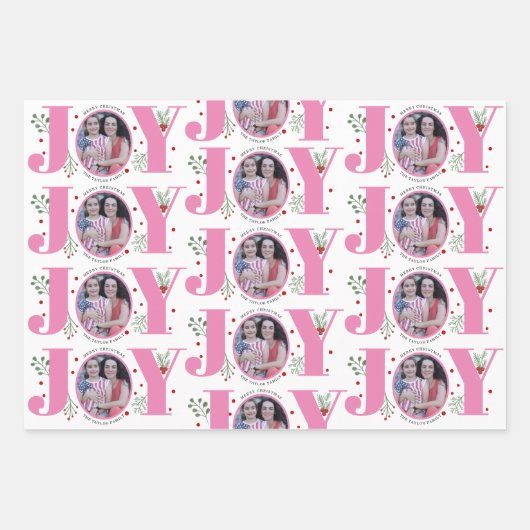 ピンクの喜びと果実クリスマスの休日の写真 ラッピングペーパーシート (正面3)