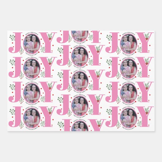 ピンクの喜びと果実クリスマスの休日の写真 ラッピングペーパーシート (正面2)