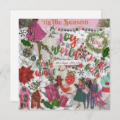 ピンクの喜びに満ちたクリスマスカード　世界に喜びを (正面/裏面)