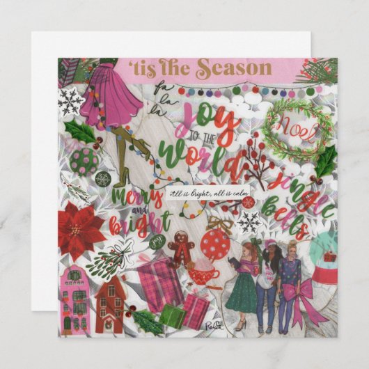 ピンクの喜びに満ちたクリスマスカード　世界に喜びを (正面/裏面)