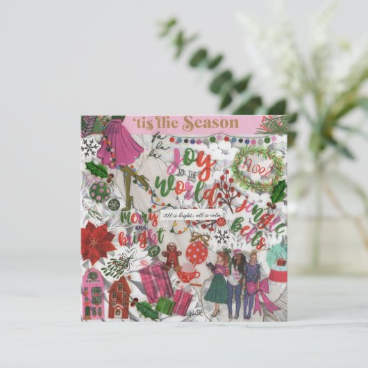 ピンクの喜びに満ちたクリスマスカード　世界に喜びを (スタンド正面)