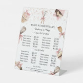 ピンクの器具とカップケーキ価格リスト台座のサイン 台座サイン (正面)