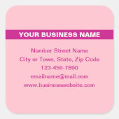 ピンクの四角いステッカーにハイライトされたビジネス名 スクエアシール (正面)