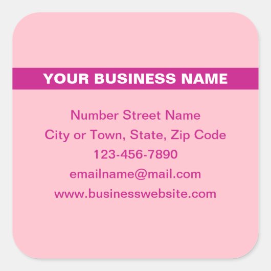 ピンクの四角いステッカーにハイライトされたビジネス名 スクエアシール (正面)