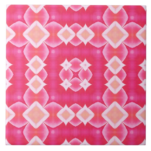 ピンクの四角い抽象芸術フローラベビーガールパターン タイル (正面)