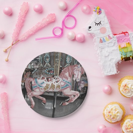 ピンクの回転木馬の馬 ペーパープレート (パーティー)