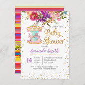 ピンクの回転木馬ベビーシャワーの招待 招待状 (正面/裏面)