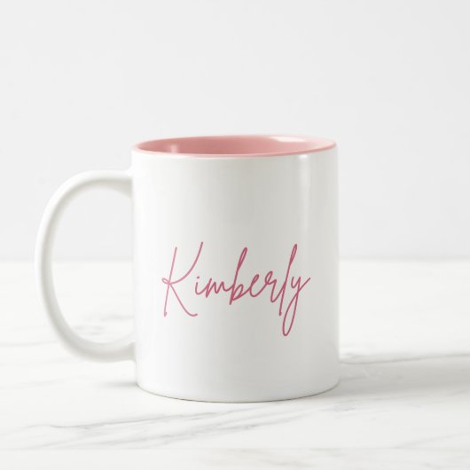 ピンクの図解入りの、写真付きのフローラ名Mag ツートーンマグカップ (左)