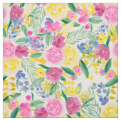 ピンクの国の水彩花模様 ファブリック (見本)
