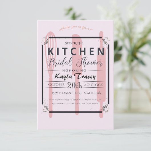 ピンクの在庫台所ブライダルシャワーの招待状 招待状 (スタンド正面)
