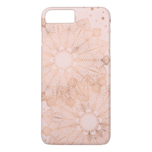 ピンクの地に薔薇色の箔押し風フラワー・マンダラ iPhone 8 PLUS/7 PLUSケース