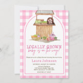 ピンクの地元で育った赤ちゃんシャワー 招待状 (正面)