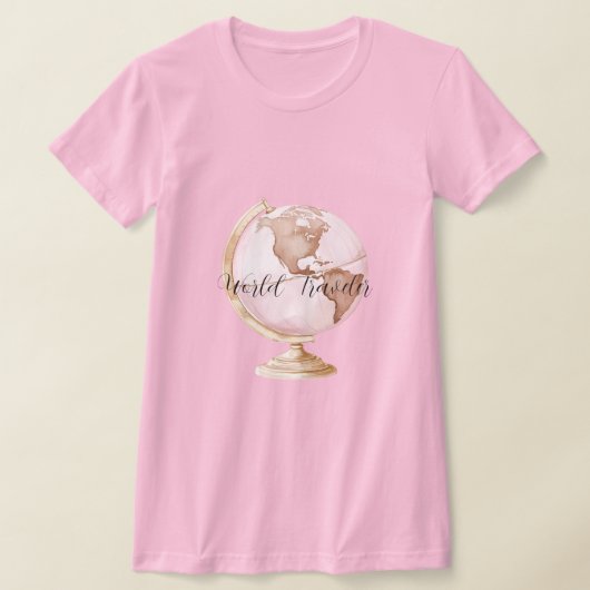 ピンクの地球儀 世界旅行者 Tシャツ (レイダウン)