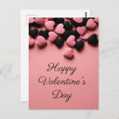ピンクの地面に黒とピンクのハートバレンタイン ポストカード (正面/裏面)