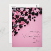 ピンクの地面に黒とピンクのハートバレンタイン ポストカード (正面/裏面)