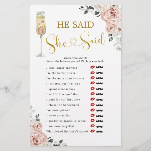 ピンクの埃っぽいバラブライダルシャワー彼は彼女が言った (正面)