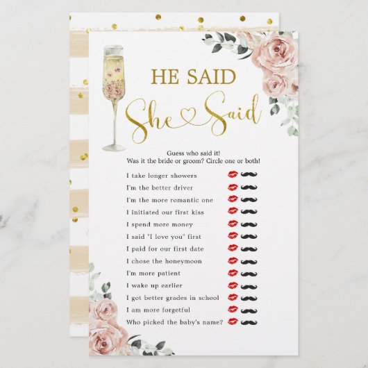 ピンクの埃っぽいバラブライダルシャワー彼は彼女が言った (正面/裏面)