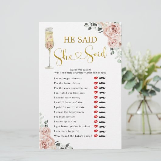 ピンクの埃っぽいバラブライダルシャワー彼は彼女が言った (スタンド正面)