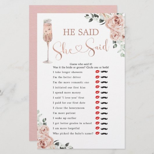 ピンクの埃っぽいバラ花びらのプロセッコ彼は彼女が言った (正面/裏面)