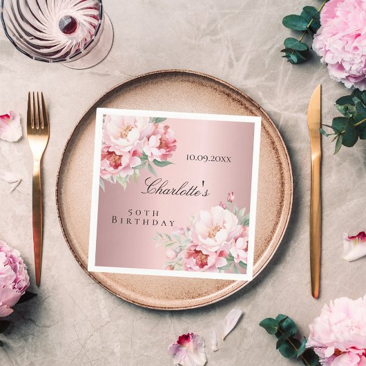 ピンクの埃っぽいバラ花模様エレガント誕生日 スタンダードカクテルナプキン