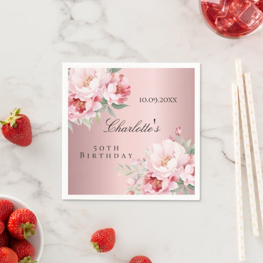 ピンクの埃っぽいバラ花模様エレガント誕生日 スタンダードカクテルナプキン (インサイチュ)