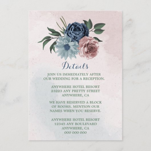 ピンクの埃っぽい青いネイビーブルーフローラ緑の詳細 エンクロージャーカード (正面)