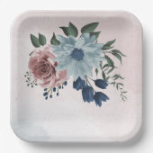 ピンクの埃っぽい青いネイビー・ブルーのフローラ・グリーン結婚リー ペーパープレート (正面)