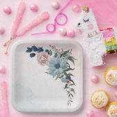 ピンクの埃っぽい青いネイビー・ブルーのフローラ・グリーン結婚リー ペーパープレート (パーティー)