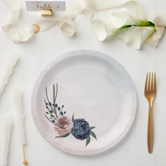 ピンクの埃っぽい青いネイビー・ブルーのフローラ・グリーン結婚リー ペーパープレート (ウェディング)
