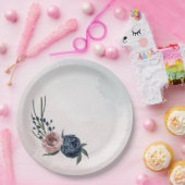 ピンクの埃っぽい青いネイビー・ブルーのフローラ・グリーン結婚リー ペーパープレート (パーティー)